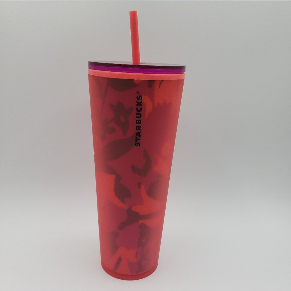 2022 Starbucks Spring Red Floral Soft Touch 24oz Venti Cold Tumbler with Straw